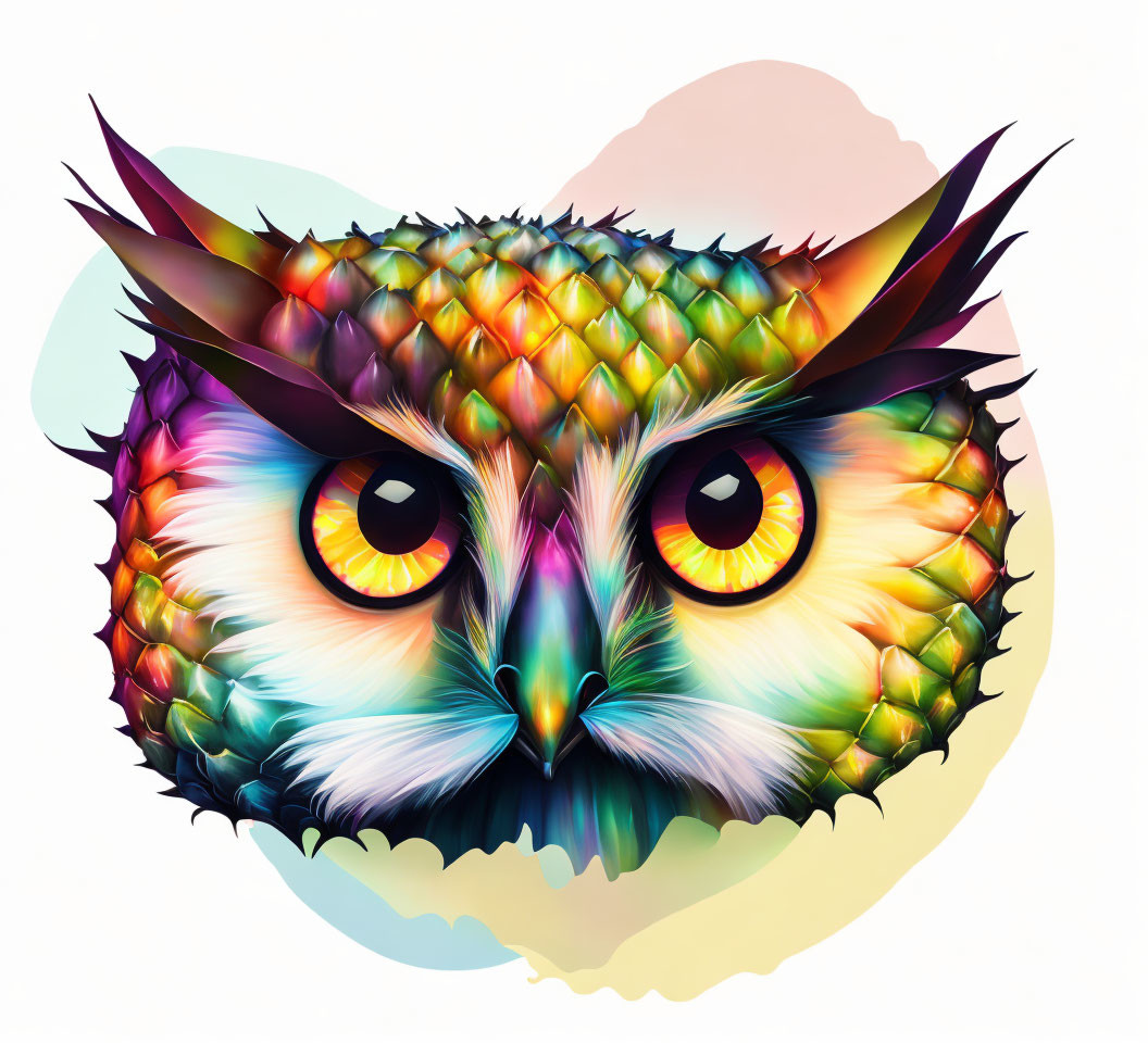 Vibrant Owl Artwork with Colorful Hues & Intricate Textures