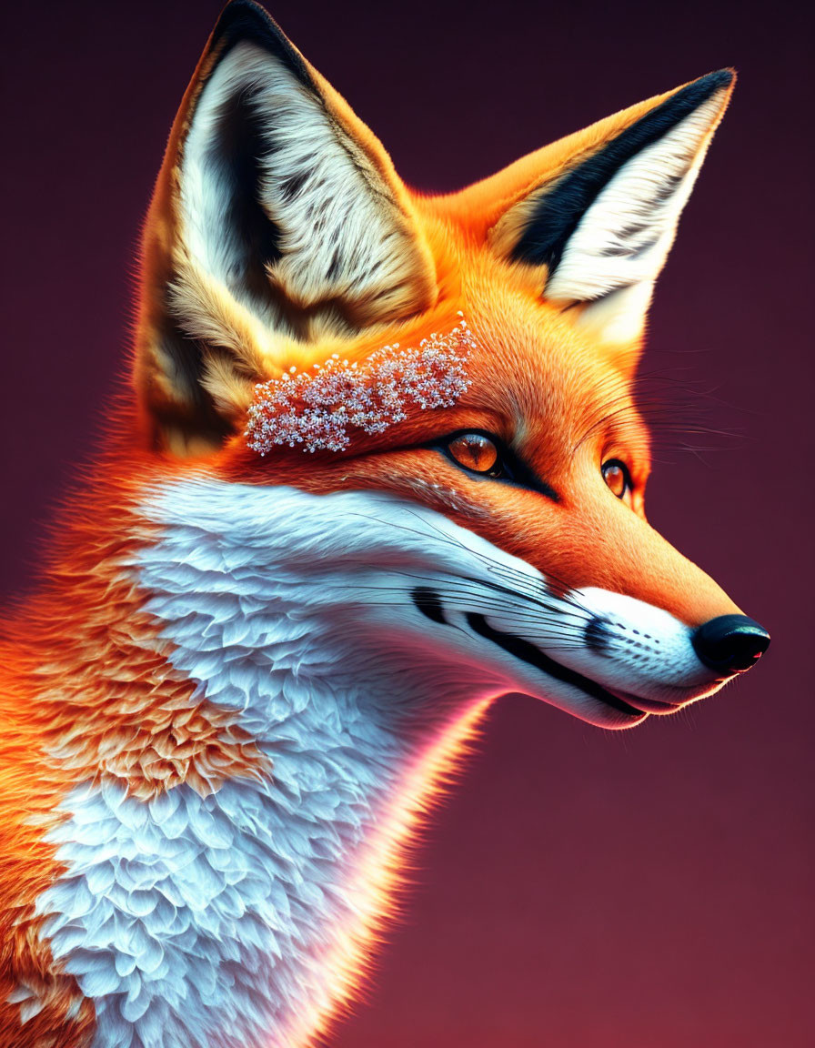 Detailed Fox Portrait with Frost and Warm Background