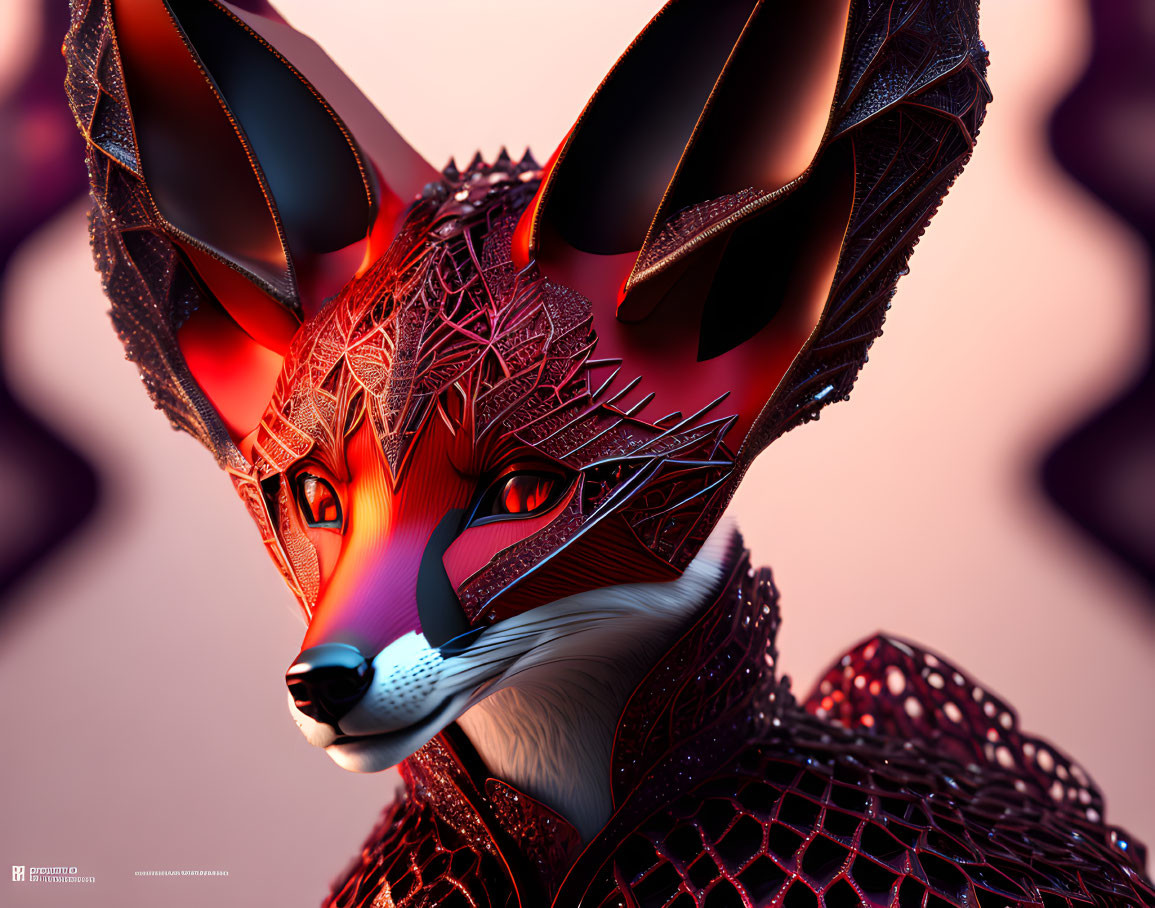 Colorful Stylized Fox Artwork in Red and Black Geometric Patterns