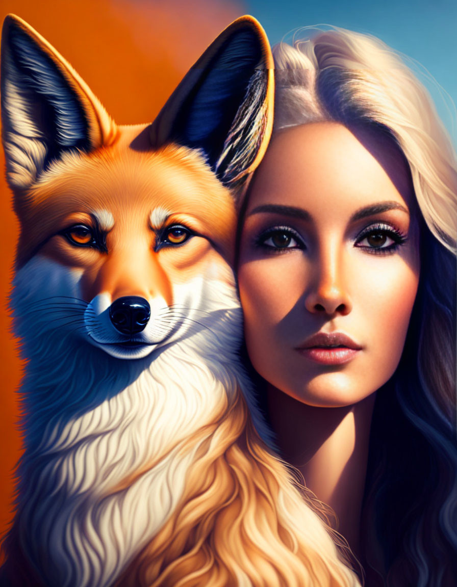 Woman's face blended with fox in striking digital artwork