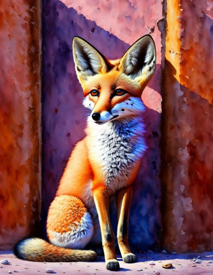 Vibrant orange fox on rust-colored background