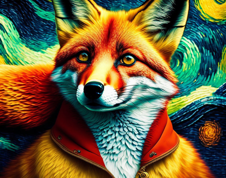 Vibrant Fox Artwork with Swirling Background