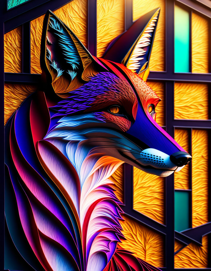 Colorful Stylized Fox Art on Geometric Background