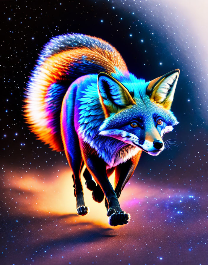 Colorful Fox Artwork Against Starry Night Sky