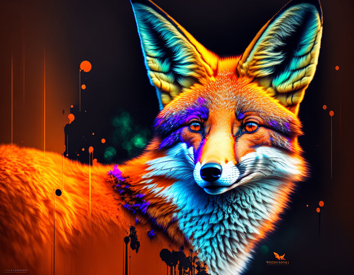 Vibrant Digital Art of Fox with Oversized Ears