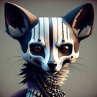 Digital illustration: Fennec fox creature with tribal face paint and metal neck armor