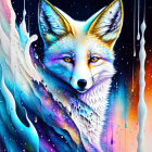 Colorful Fox Face Illustration with Cosmic Starry Texture