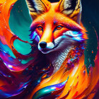 Colorful Abstract Fox Artwork with Liquid Mane in Vibrant Hues