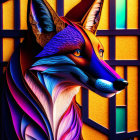 Colorful Stylized Fox Art on Geometric Background