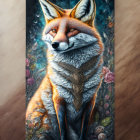 Vibrant fox painting with tribal necklace in ethereal woodland