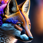 Vibrant Blue and Purple Fox Close-Up on Dark Background