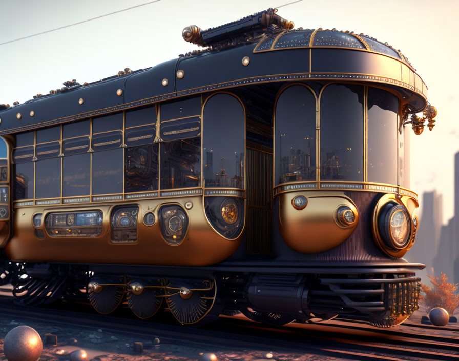 Vintage-style Tram with Elaborate Details and Polished Brass Fittings