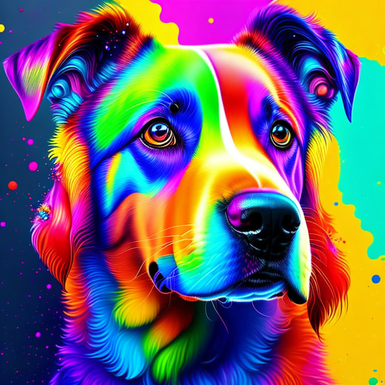 Colorful Neon Dog Art Against Multicolored Background