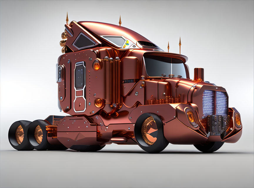 Sleek copper-toned semi-truck with LED headlights on neutral backdrop