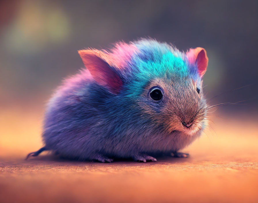 Colorful Small Rodent with Blue and Pink Fur on Smooth Surface