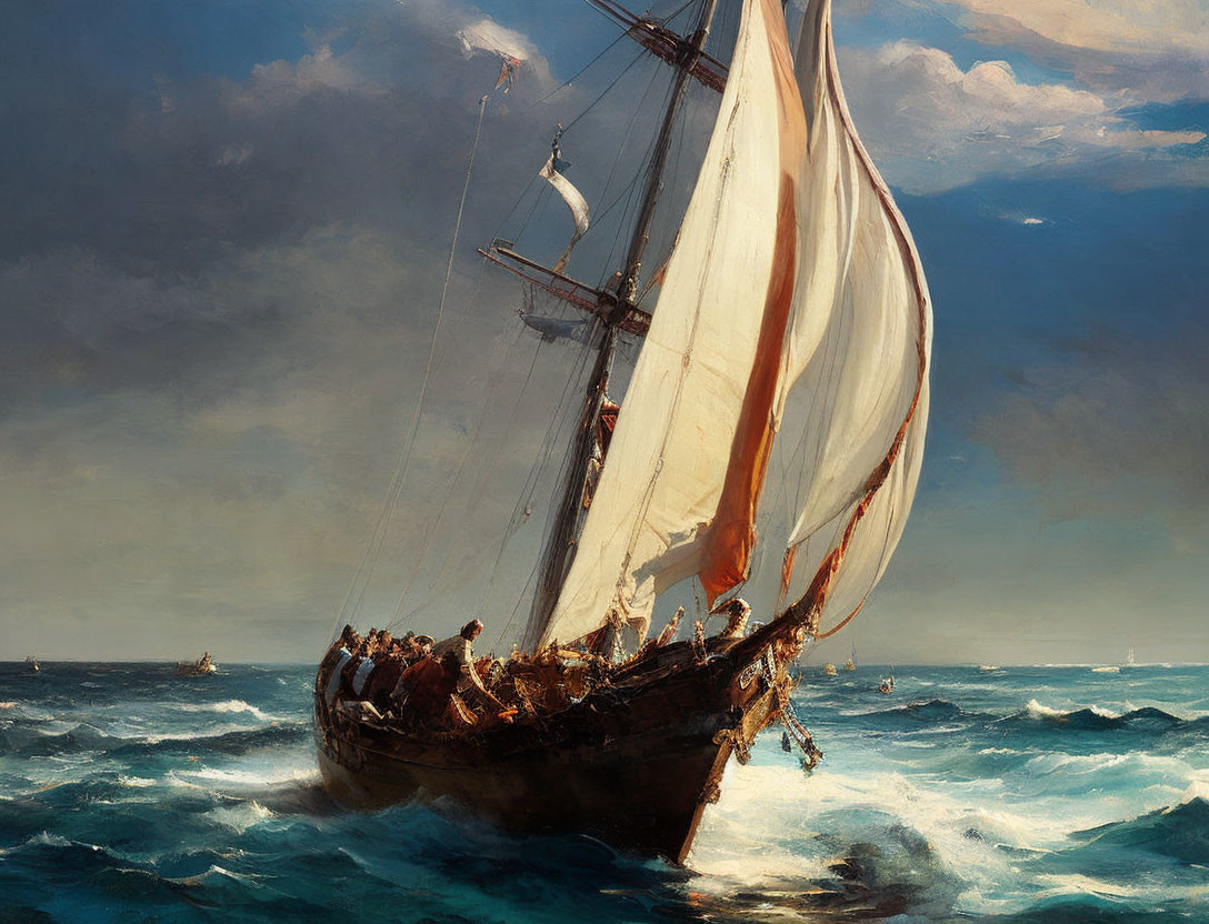 Classic Painting: Sailing Ship in Rough Seas Battle