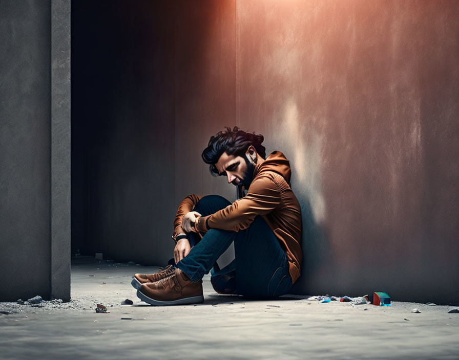 Man Contemplating in Dramatic Alley Scene