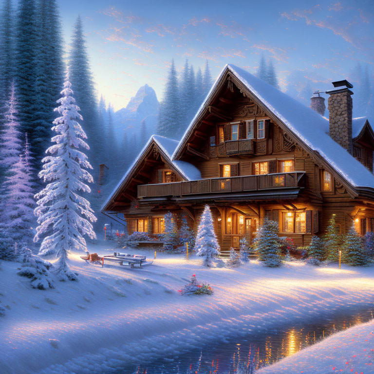 beautiful cozy snowy chalet #RandomPrompt