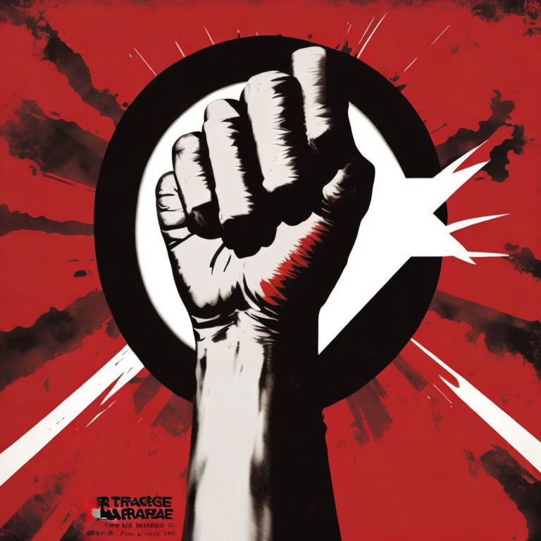 Symbolic clenched fist with star on red background for power.