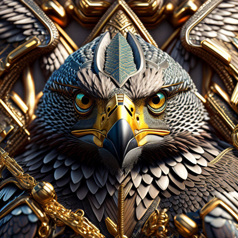 Stylized eagle digital artwork with mechanical and golden elements