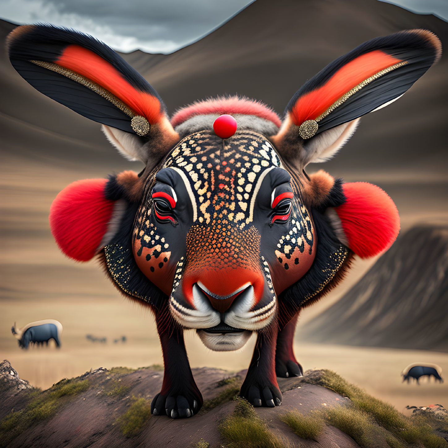 Fantastical creature with exaggerated ears in desert setting