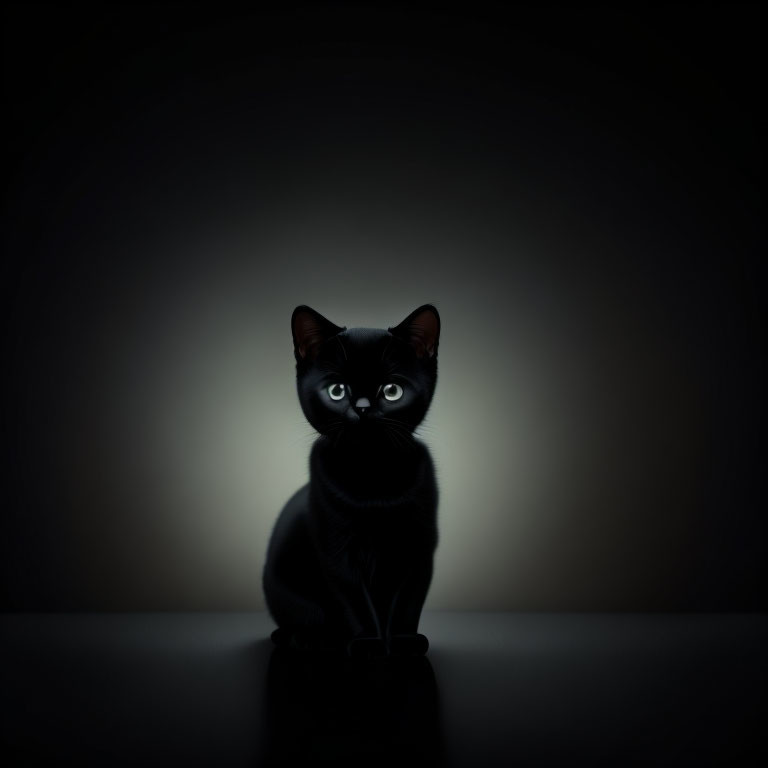 Black Cat with Glowing Eyes in Soft Backlight on Dark Background