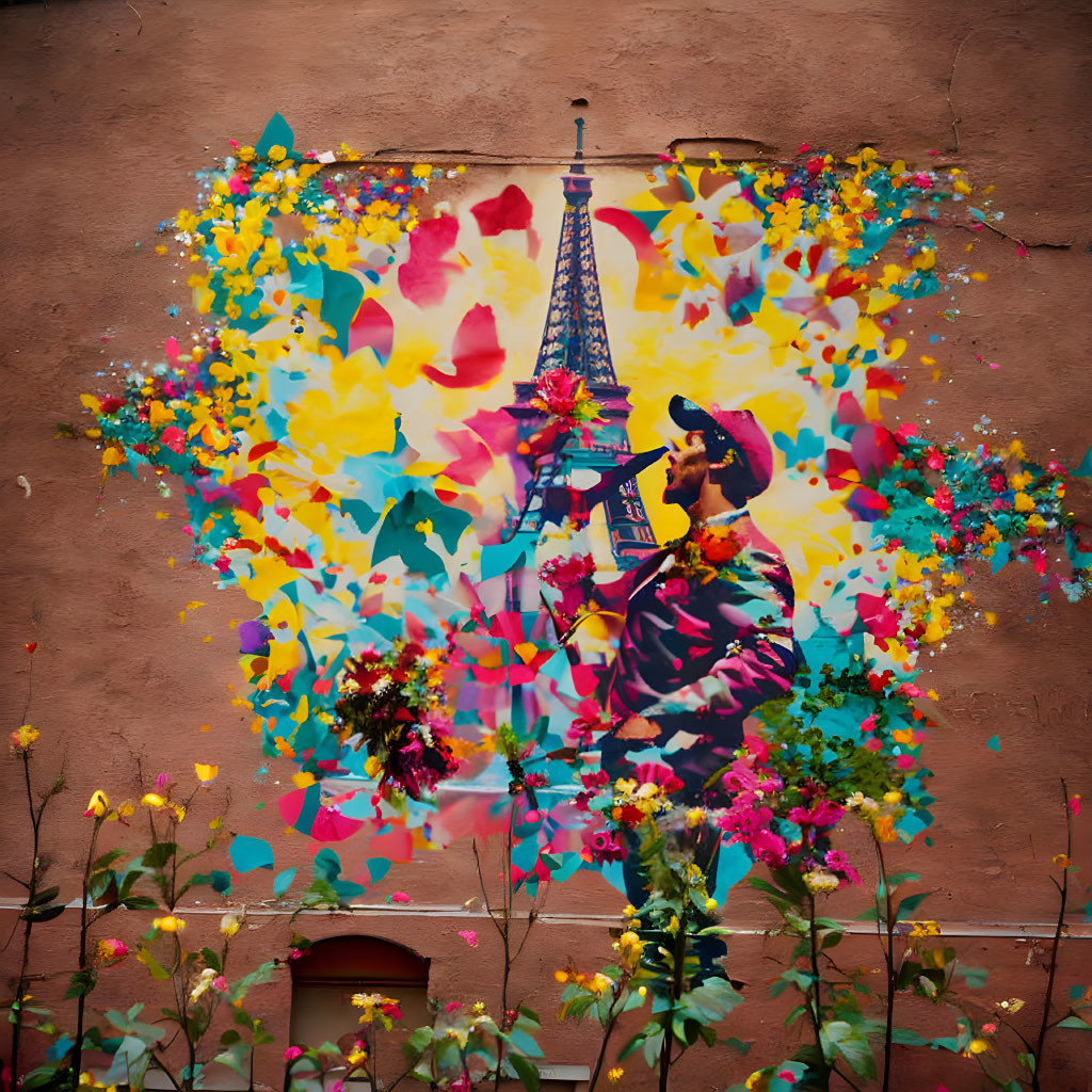 Colorful Street Art Mural with Eiffel Tower Silhouette