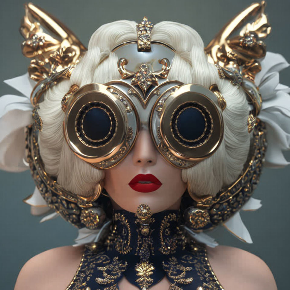 Ornate Golden Headdress and Circular Sunglasses on Person