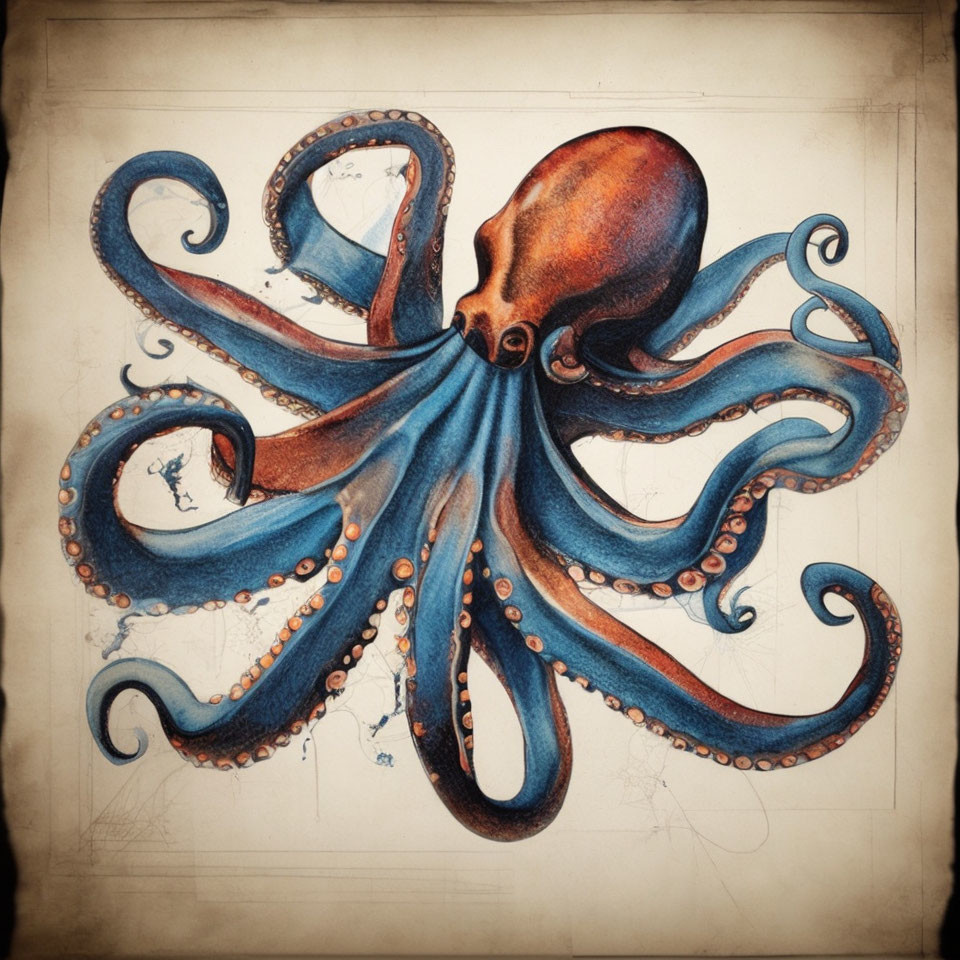 Detailed vintage octopus illustration on aged paper background