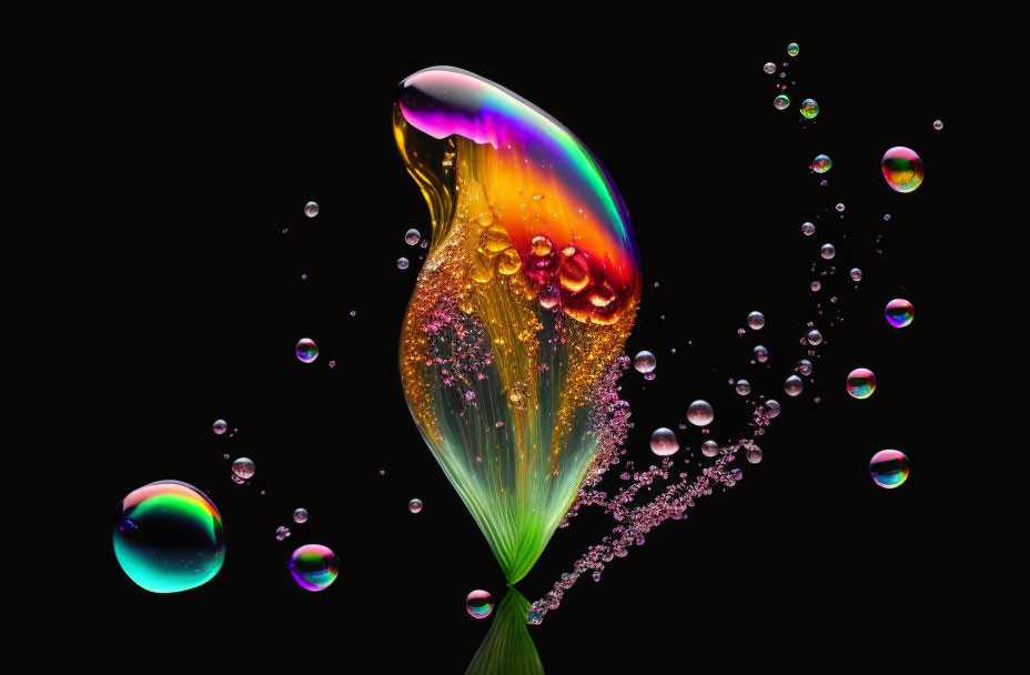 Colorful Water Droplets Swirling in Mid-Air