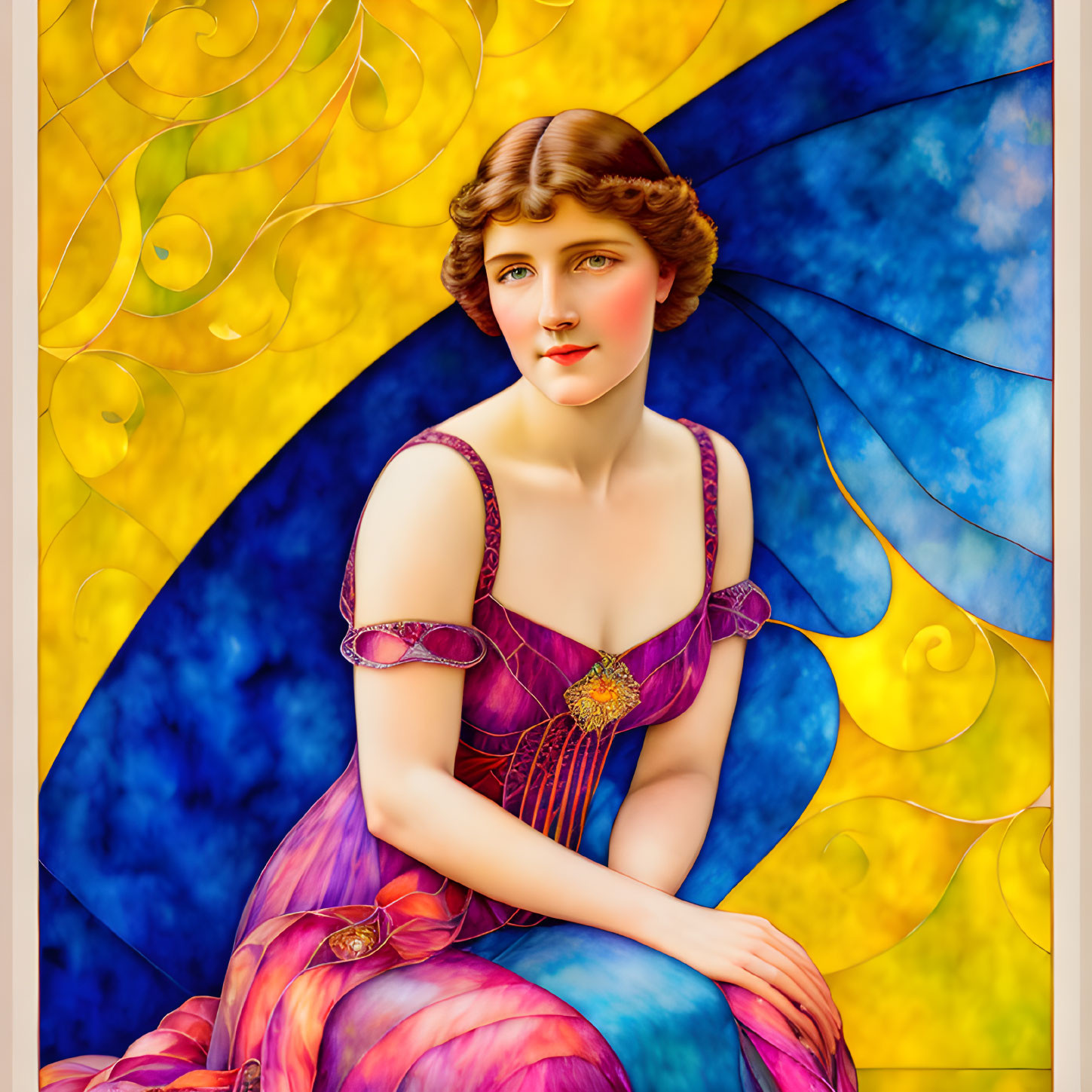 Colorful Stained Glass Style Illustration of Woman with Butterfly Wings