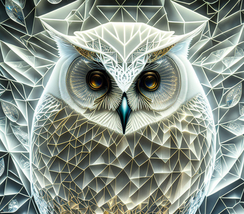 Stylized owl digital artwork with intricate patterns and geometric shapes