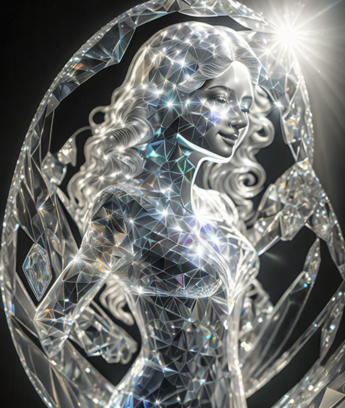 Crystal-like Woman in Radiant Digital Art