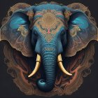 Symmetrical ornate elephant artwork on dark background