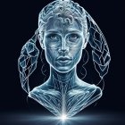 Intricate digital art: Woman with glowing lines on dark background