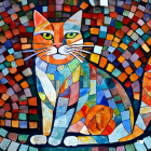 Colorful Cat Mosaic with Stained Glass Appearance