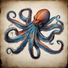 Detailed vintage octopus illustration on aged paper background