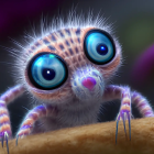 Stylized jumping spider with blue eyes in colorful setting