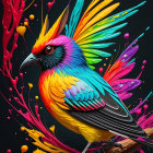 Vibrant Blue, Orange, and Yellow Bird in Colorful Paint Splash Background