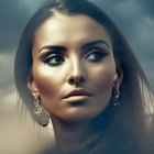 Dramatic makeup woman under stormy skies