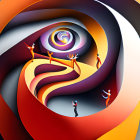 Vibrant Abstract Art: Colorful Swirls & Orange-Dressed Female Figures