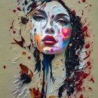 Colorful Abstract Portrait of Woman's Face with Realistic Features