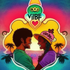 Vibrant illustration of two women with nature elements and "VIBE" logo - warm and harmon