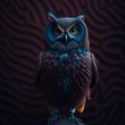 Colorful Digital Art: Owl in Neon Blue and Pink on Swirling Background