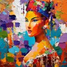 Vibrant abstract portrait of a woman with colorful paint splashes