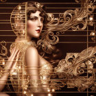 Stylized Art Deco woman with golden accessories