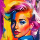 Vibrant painting of woman with rainbow hair and bold makeup