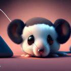 Whimsical 3D cartoon mouse with large eyes on warm background