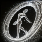 Silhouette of humanoid figure ice skating in oval boundary on starry background