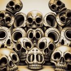 Human skulls in varying decay on neutral background